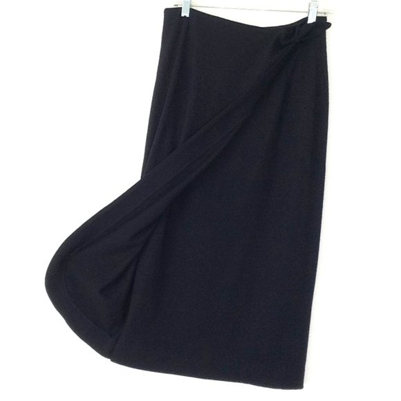 Lands End Black Wool Wrap Skirt Midi Pencil size M - Picture 1 of 11